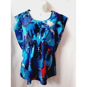 Daisy Fuentes blue watercolor medium tie back blouse